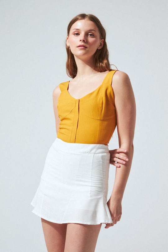 V-SHAPED THICK FRONT HANGING BUSTIER MUSTARD 