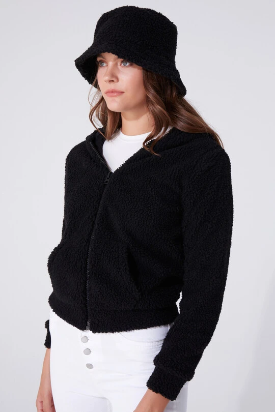PLUSH CARDIGAN WITH ZIPPER FRONT 