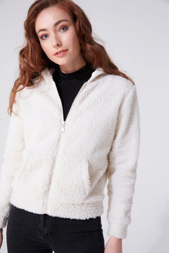 PLUSH CARDIGAN WITH ZIPPER FRONT 