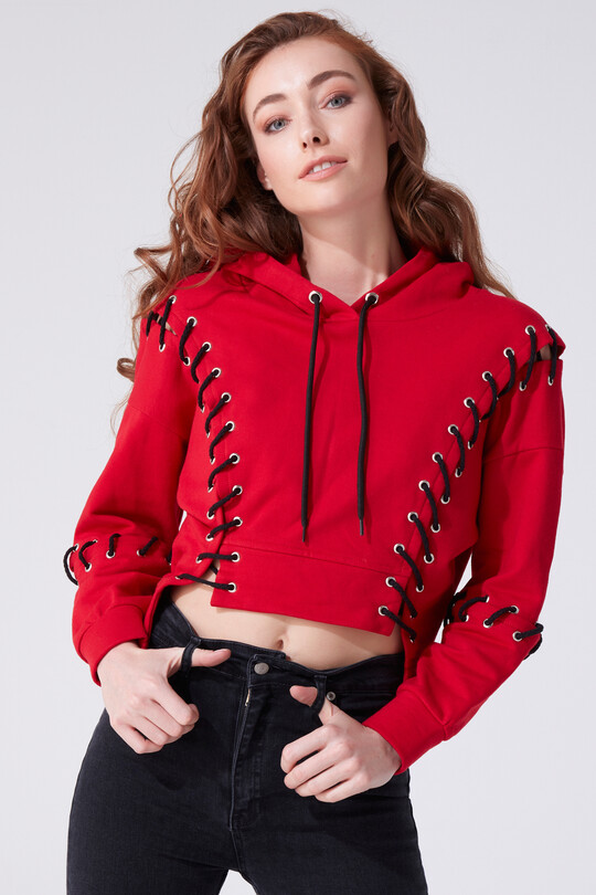  HOODED ROPE DETAILED SWEATSHIRT - 1