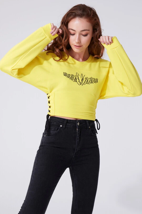  SIDE TIE BICYCLE COLLAR LONG SLEEVE SWEAT 