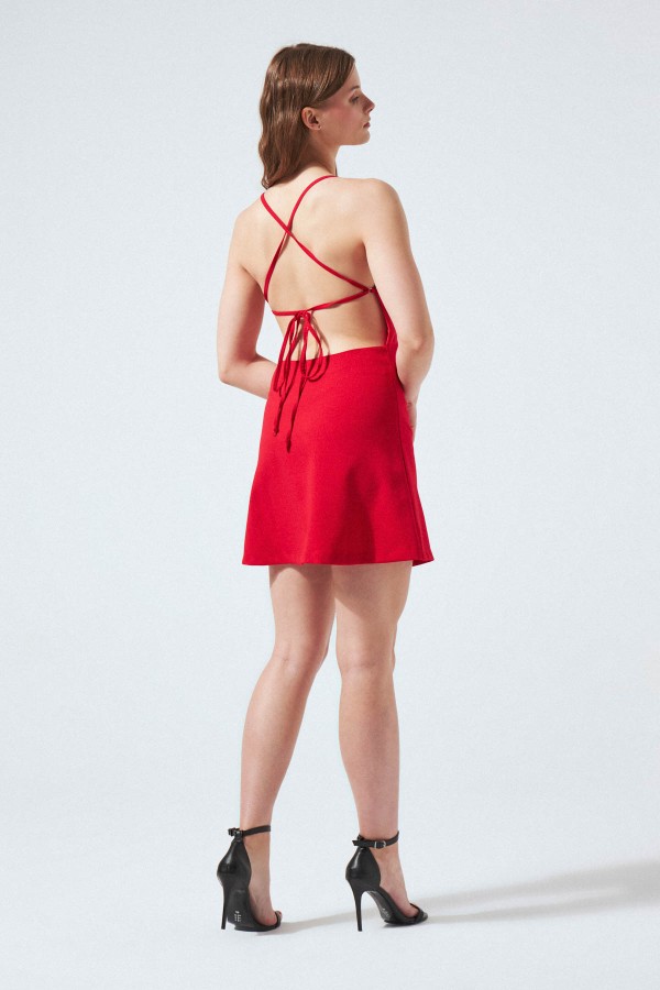 tie back hurrem mini dress red - 3