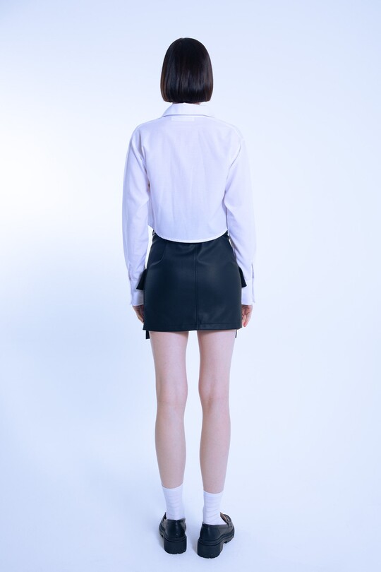 BROWN D BUCKLE POCKET HIGH WAIST LEATHER MINI SKIRT - 4