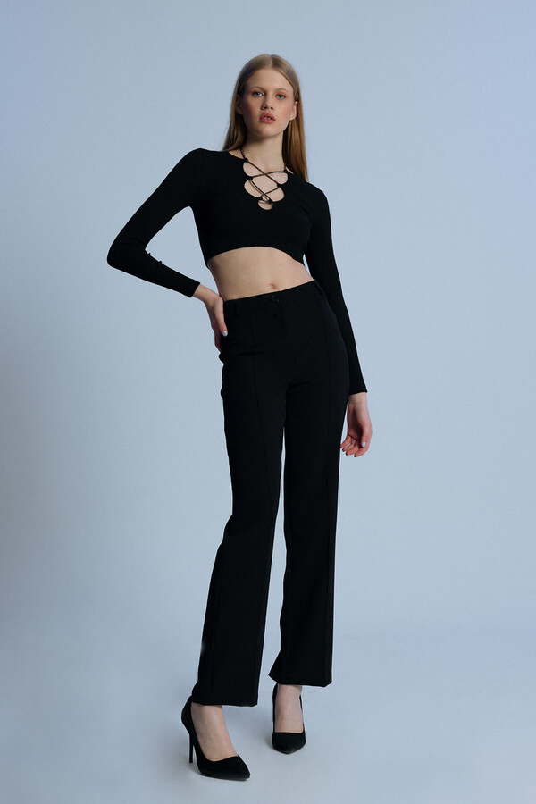 BLACK FRONT STITCHED CLASSIC TROUSERS - 2