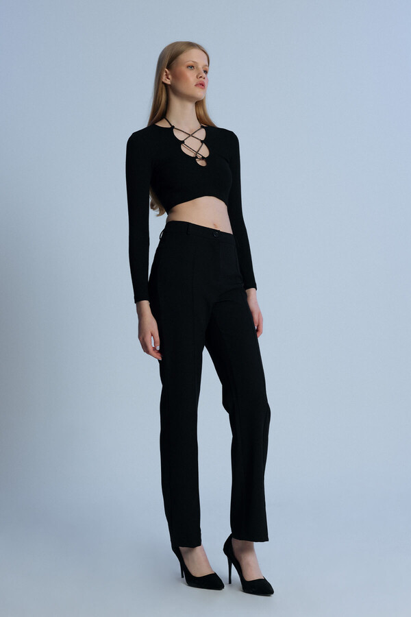 BLACK FRONT STITCHED CLASSIC TROUSERS - 3