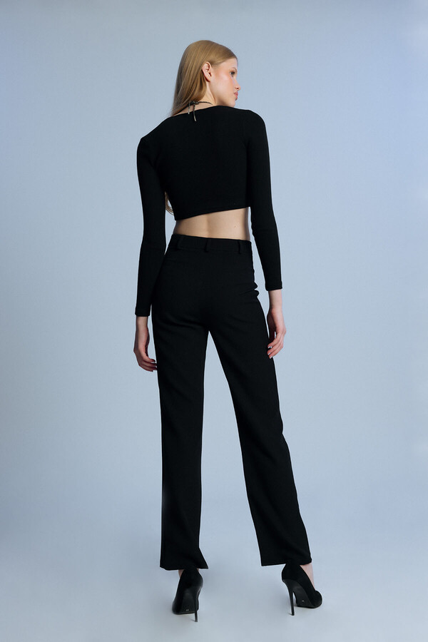 BLACK FRONT STITCHED CLASSIC TROUSERS - 4