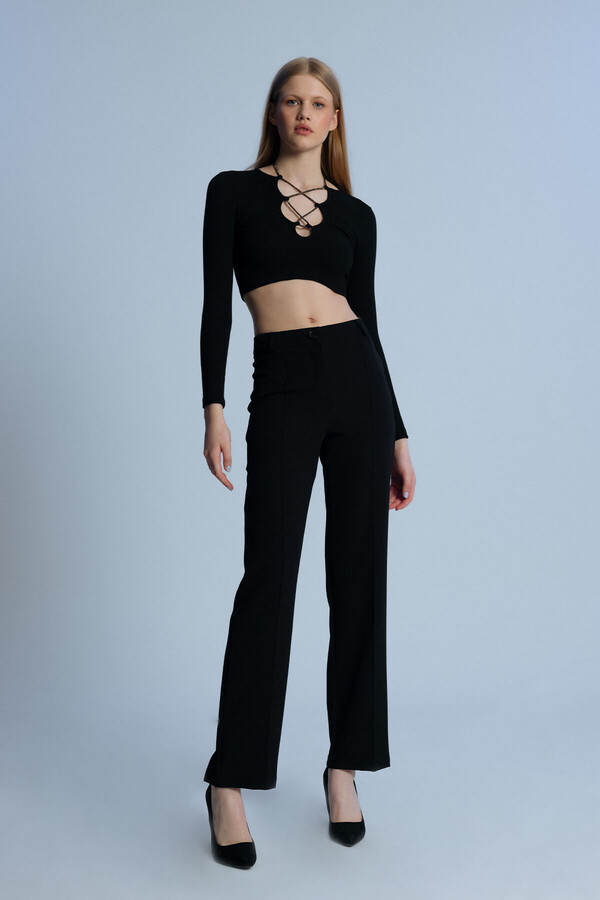 BLACK FRONT STITCHED CLASSIC TROUSERS - 1