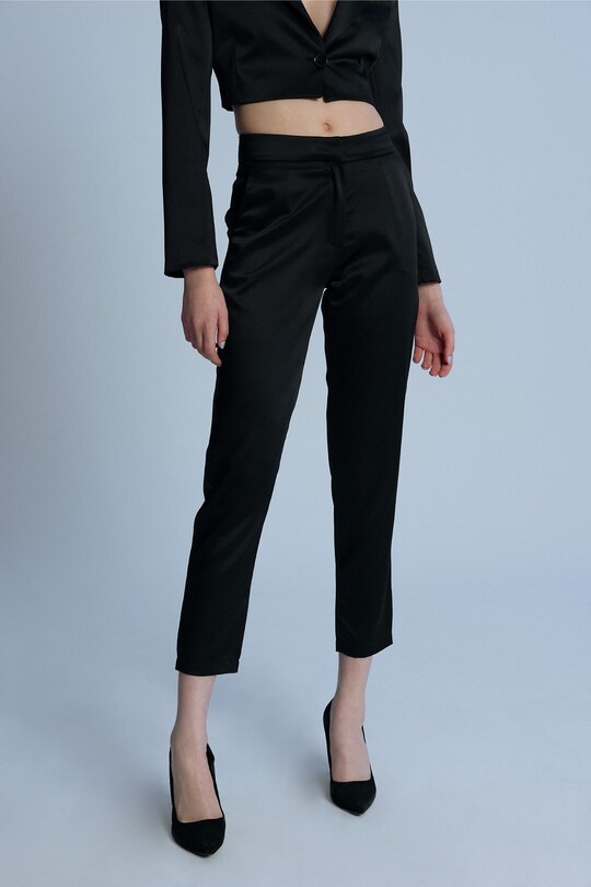 BLACK SATIN CIGARETTE TROUSERS - 3