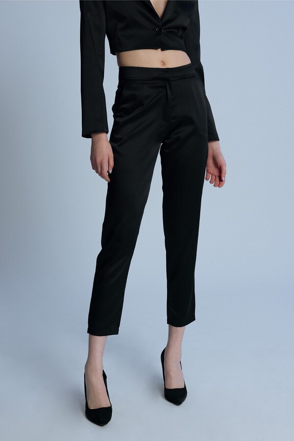 BLACK SATIN CIGARETTE TROUSERS - 3