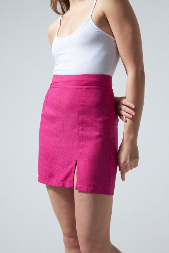 LINEN MINI SKIRT WITH SPLIT FUCHIA - 2