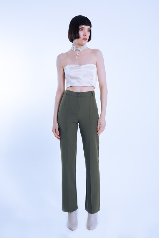 KHAKI KLASSISCHE HOSE MIT VORDERNÄHTEN - BERFUĞ KIRAN