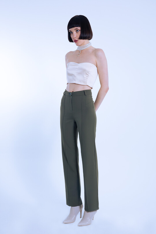 KHAKI KLASSISCHE HOSE MIT VORDERNÄHTEN - BERFUĞ KIRAN (1)