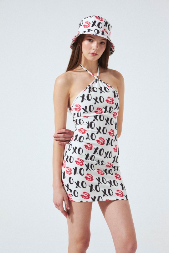 KISS PRINT HALTER MINI DRESS - 2