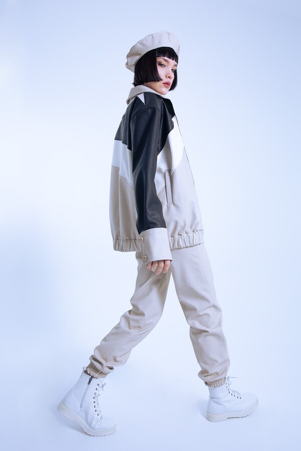 OVERSIZED JACKET WITH MINK LEATHER 3 COLOR STRIPING - 2