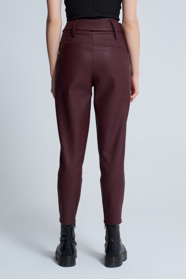  LEATHER BELTED HIGH WAIST CARROT PANTS - 3