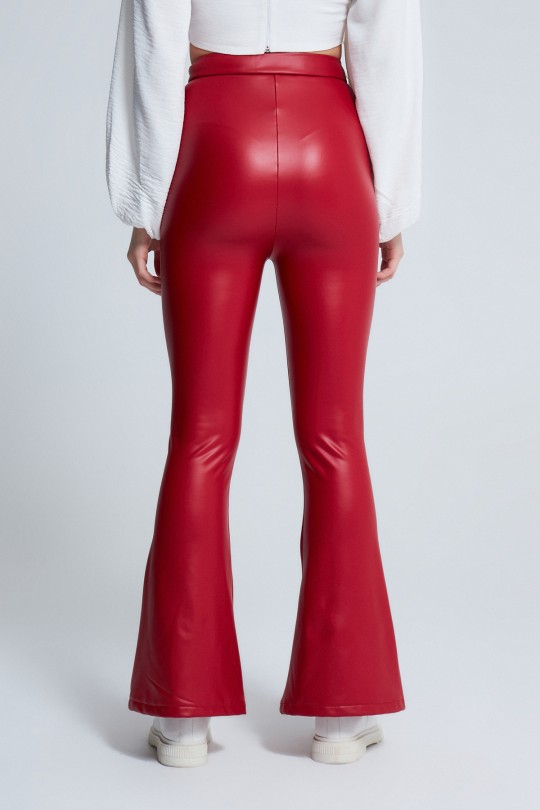 LEATHER TROUSERS WITH BODY-FIT BROAD LEG RED