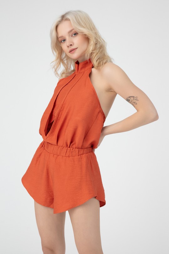 LEINEN-SHORTS MIT ELASTISCHER TAILLE 