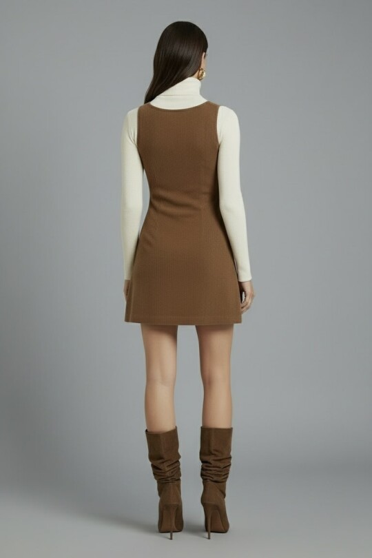 LIGHT BROWN BELT-DETAILED MINI DRESS - 4