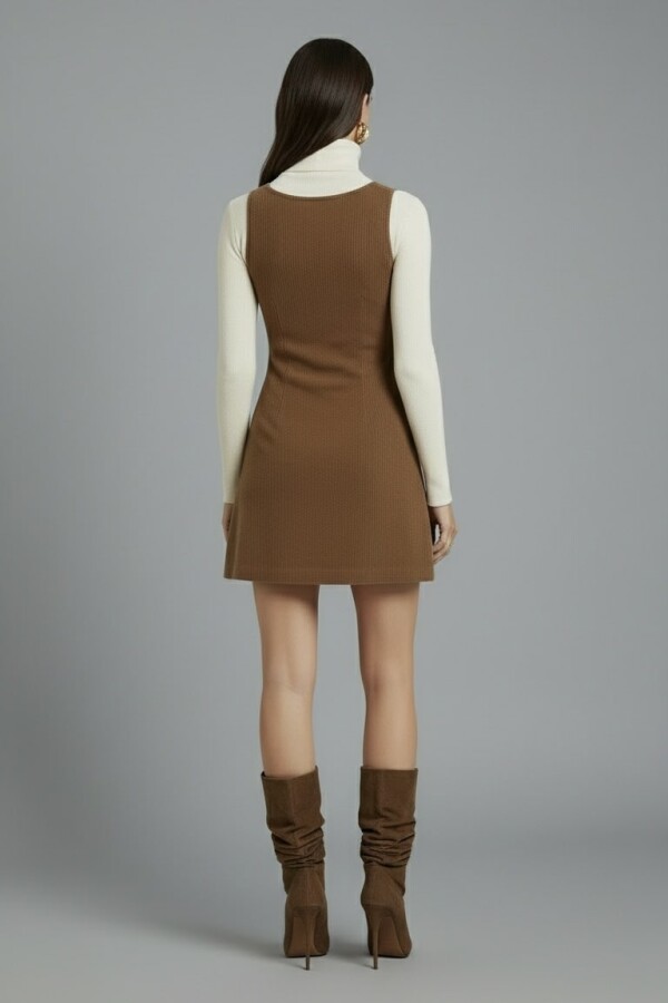 LIGHT BROWN BELT-DETAILED MINI DRESS - 4