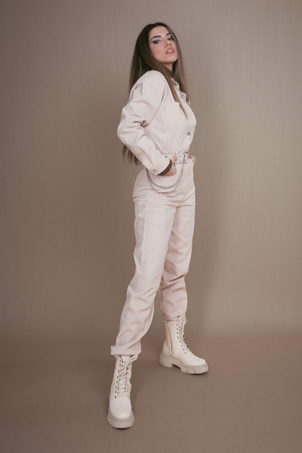 LIGHT MINK LONG SLEEVE JUMPSUIT WITH TROUSERS - 1