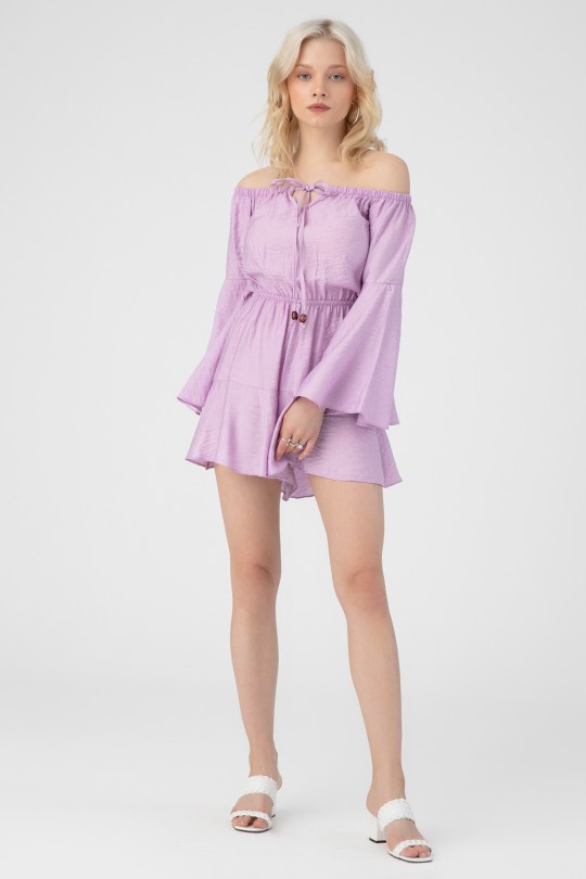 Lila brust mit bindeband und elastischem bund jumpsuit - 2