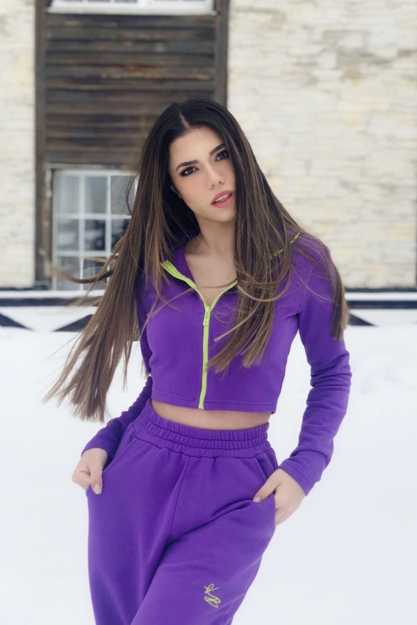 Lila kurzer Sweatshirt mit Frontreißverschluss - 1