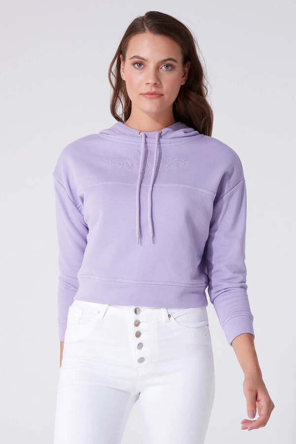 LILAC HOODED CROP SWEATSHIRT - 1