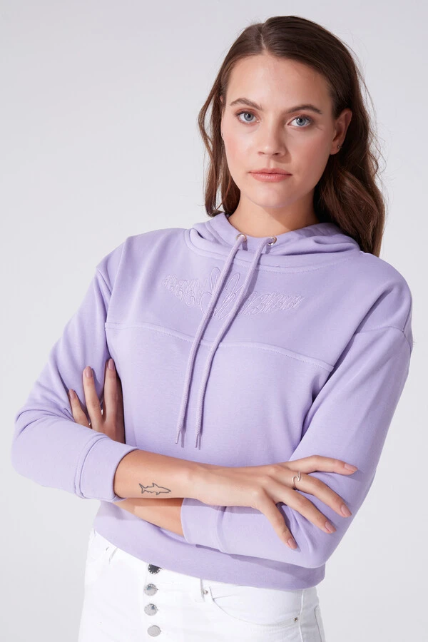 LILAC HOODED CROP SWEATSHIRT - 2