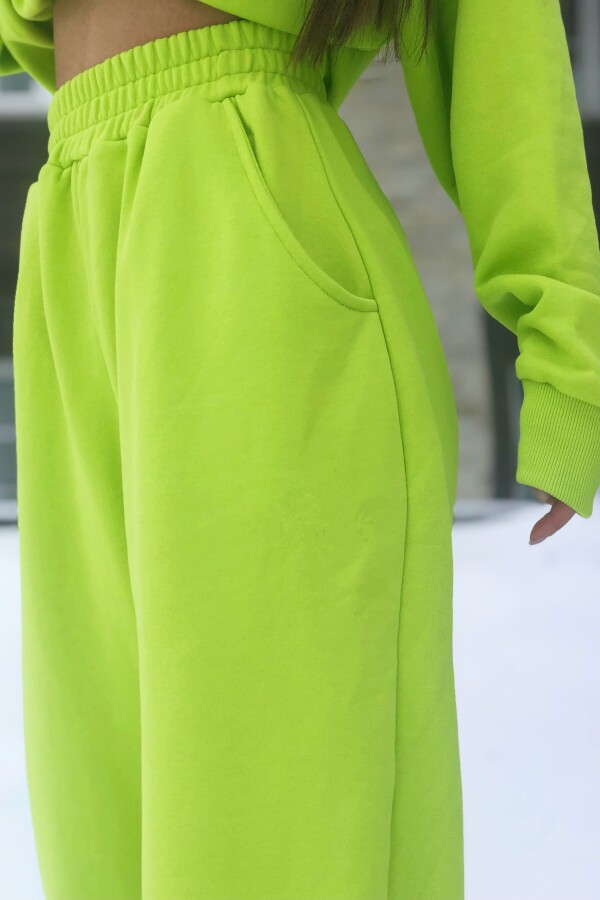 Limefarbene Jogginghose mit elastischen Bündchen - 3