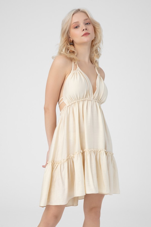 LINEN LINEN DRESS WITH CHEST DETAILED - 1