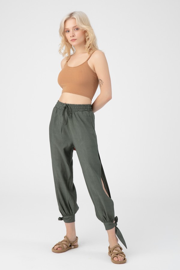 LINEN LINEN TROUSERS WITH ELASTIC WAIST - 1