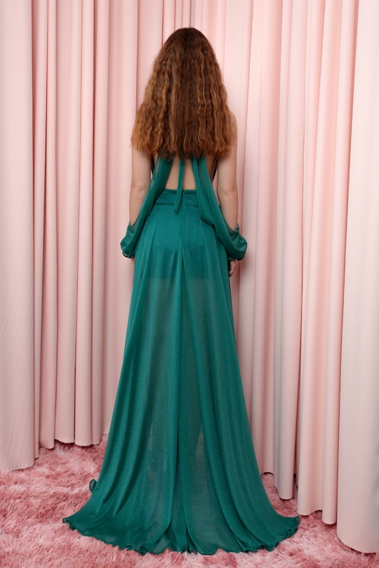 long dress with slit on the chest and back
