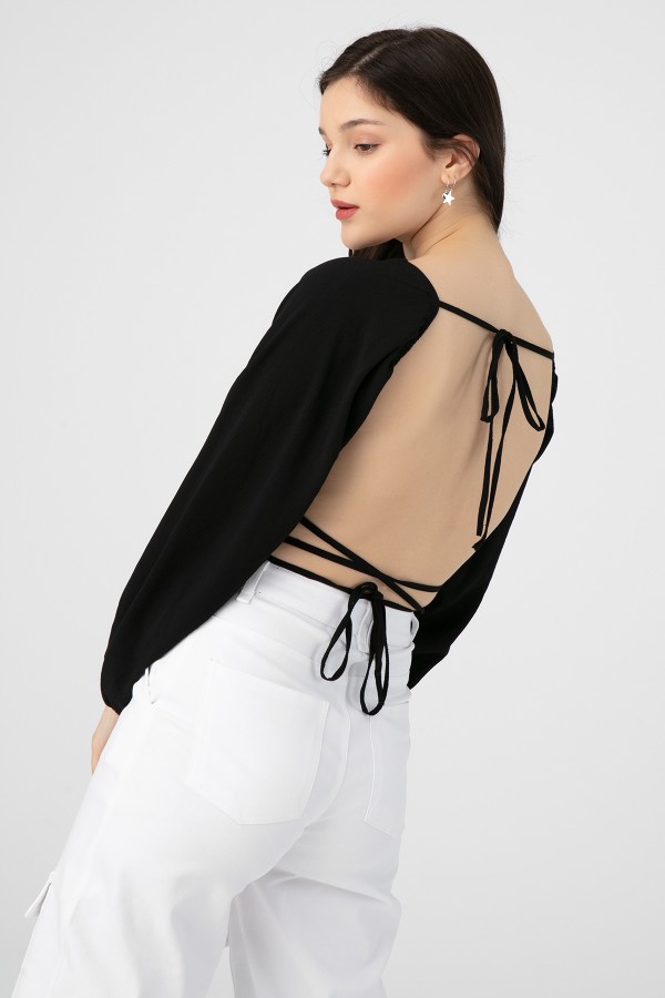 LONG SLEEVE BLOUSE WITH TIE BACK - 2