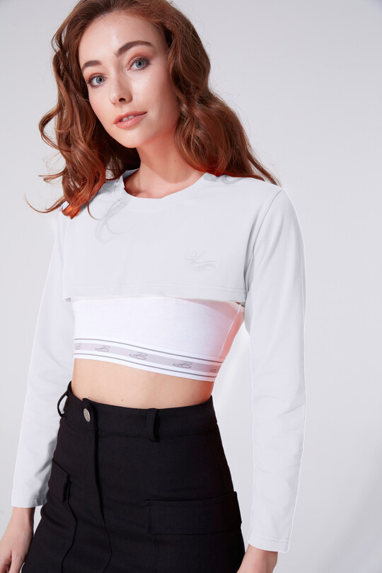 WHİTE LONG SLEEVE CROP 