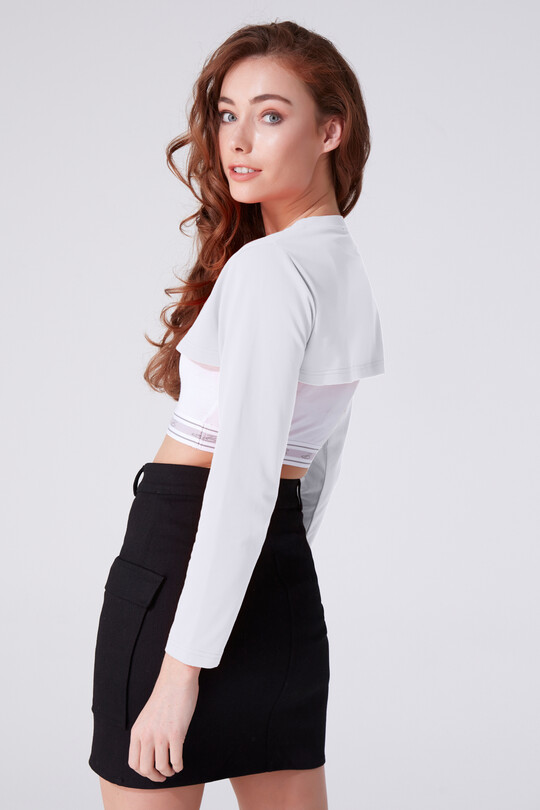 WHİTE LONG SLEEVE CROP - 3