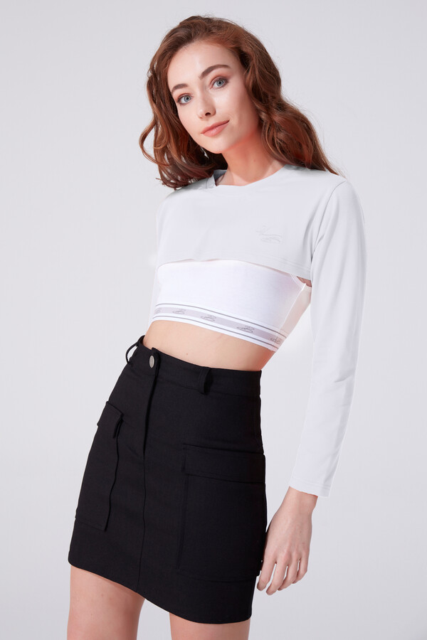 WHİTE LONG SLEEVE CROP - 2