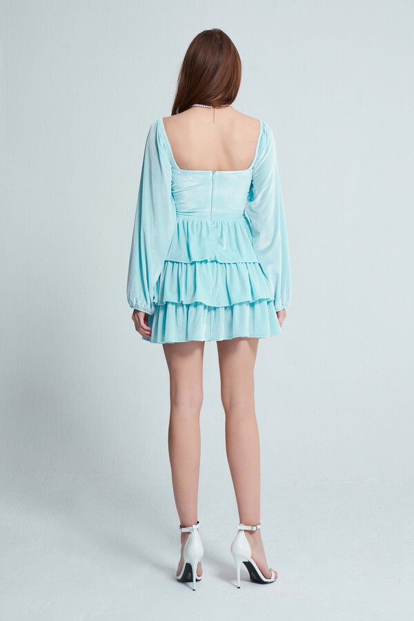 LONG SLEEVE LAYER VELVET DRESS BABY BLUE - 4