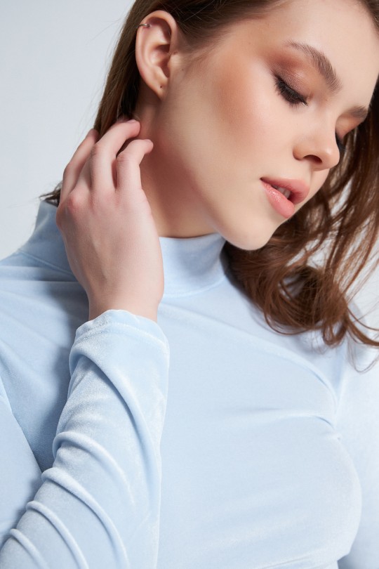 LONG SLEEVE VELVET BLOUSE BABY BLUE - 2