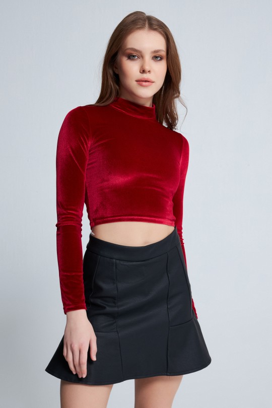 LONG SLEEVE VELVET BLOUSE RED 