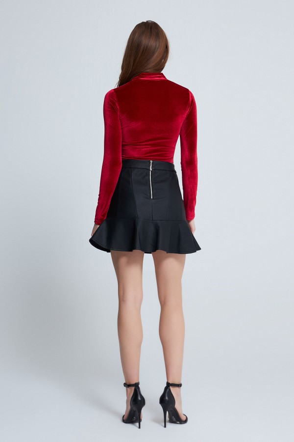 LONG SLEEVE VELVET BLOUSE RED - 3