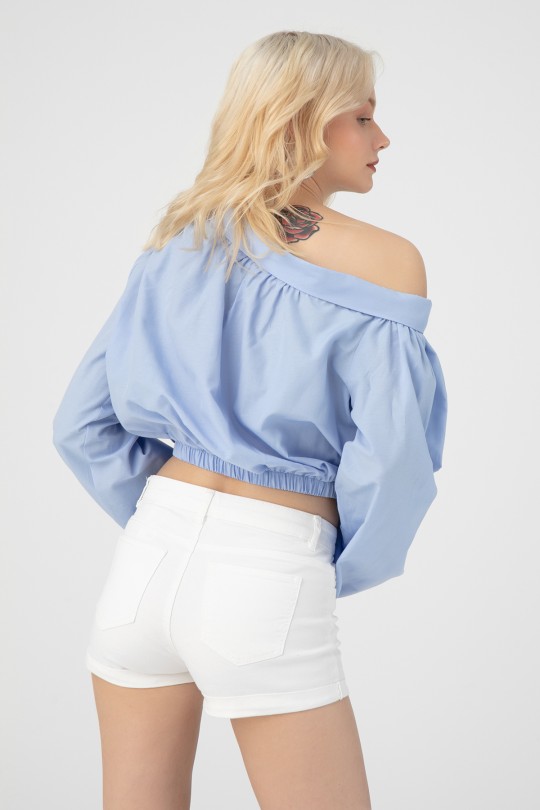 LOW SHOULDER ELASTIC BLOUSE - 2