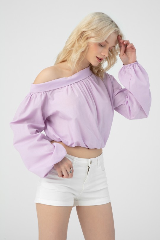 LOW SHOULDER ELASTIC BLOUSE - 1