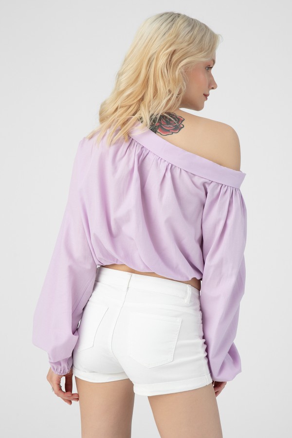 LOW SHOULDER ELASTIC BLOUSE - 3