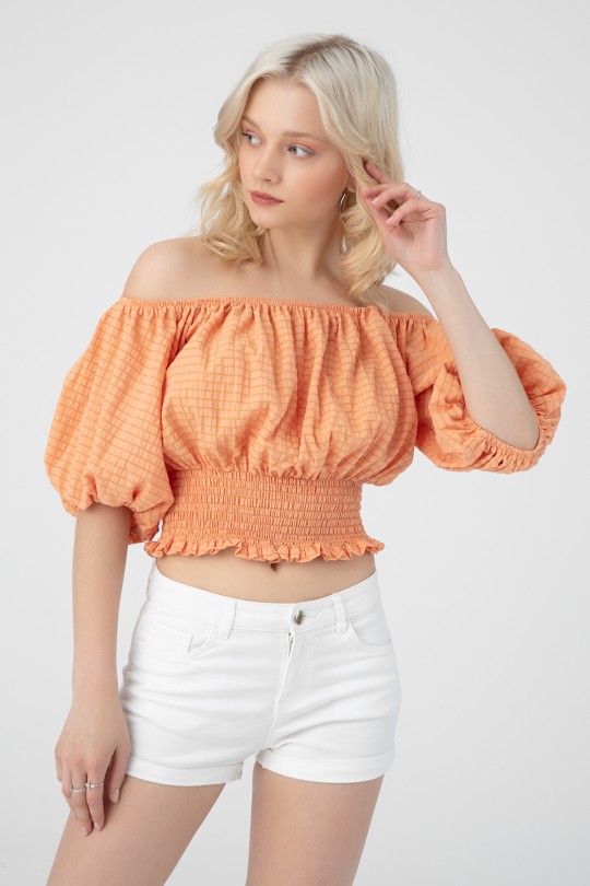 LOW SHOULDER ELASTIC BLOUSE - 1