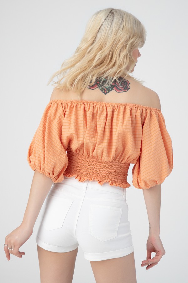 LOW SHOULDER ELASTIC BLOUSE - 3