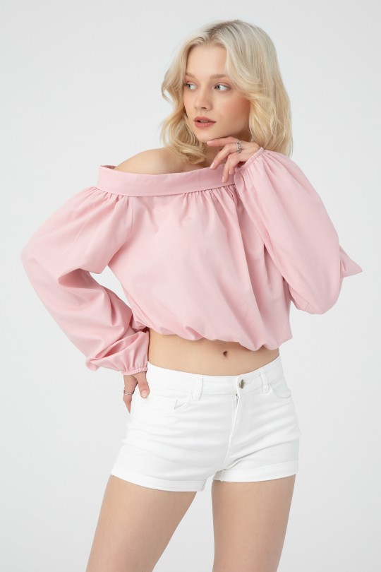 LOW SHOULDER ELASTIC BLOUSE 