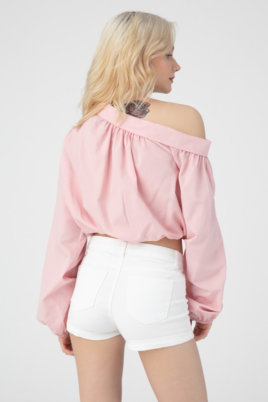 LOW SHOULDER ELASTIC BLOUSE - 2