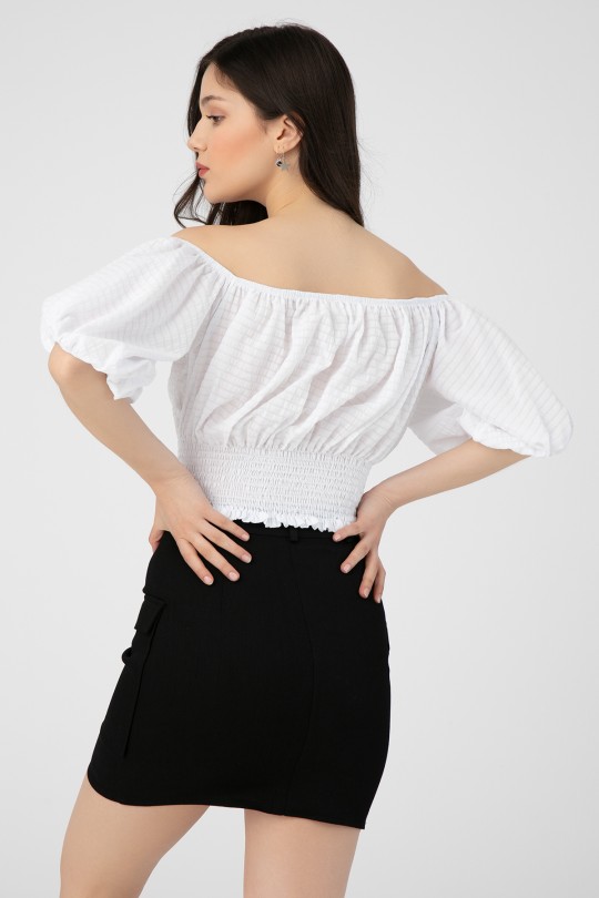 LOW SHOULDER ELASTIC BLOUSE - 2