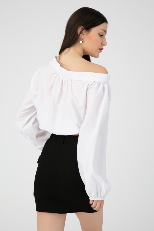 LOW SHOULDER ELASTIC BLOUSE - 2