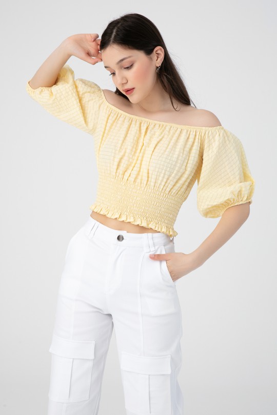 LOW SHOULDER ELASTIC BLOUSE 